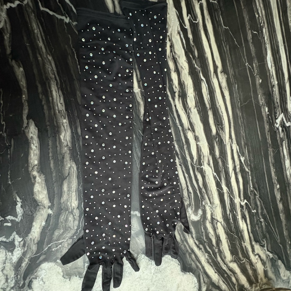 Black Rhinestone Opera Gloves
